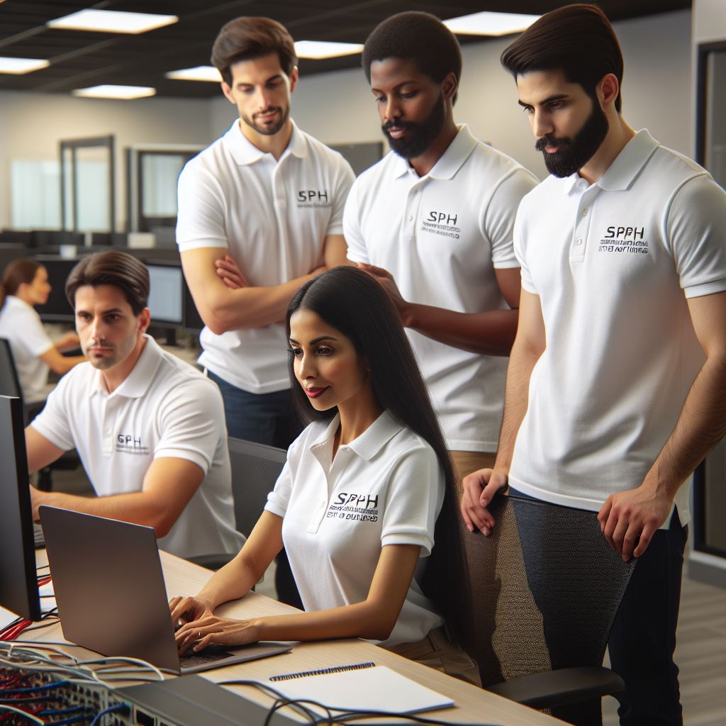 asian Working In IT office, female 1 is in the table using a laptop and 3 guys working like planning